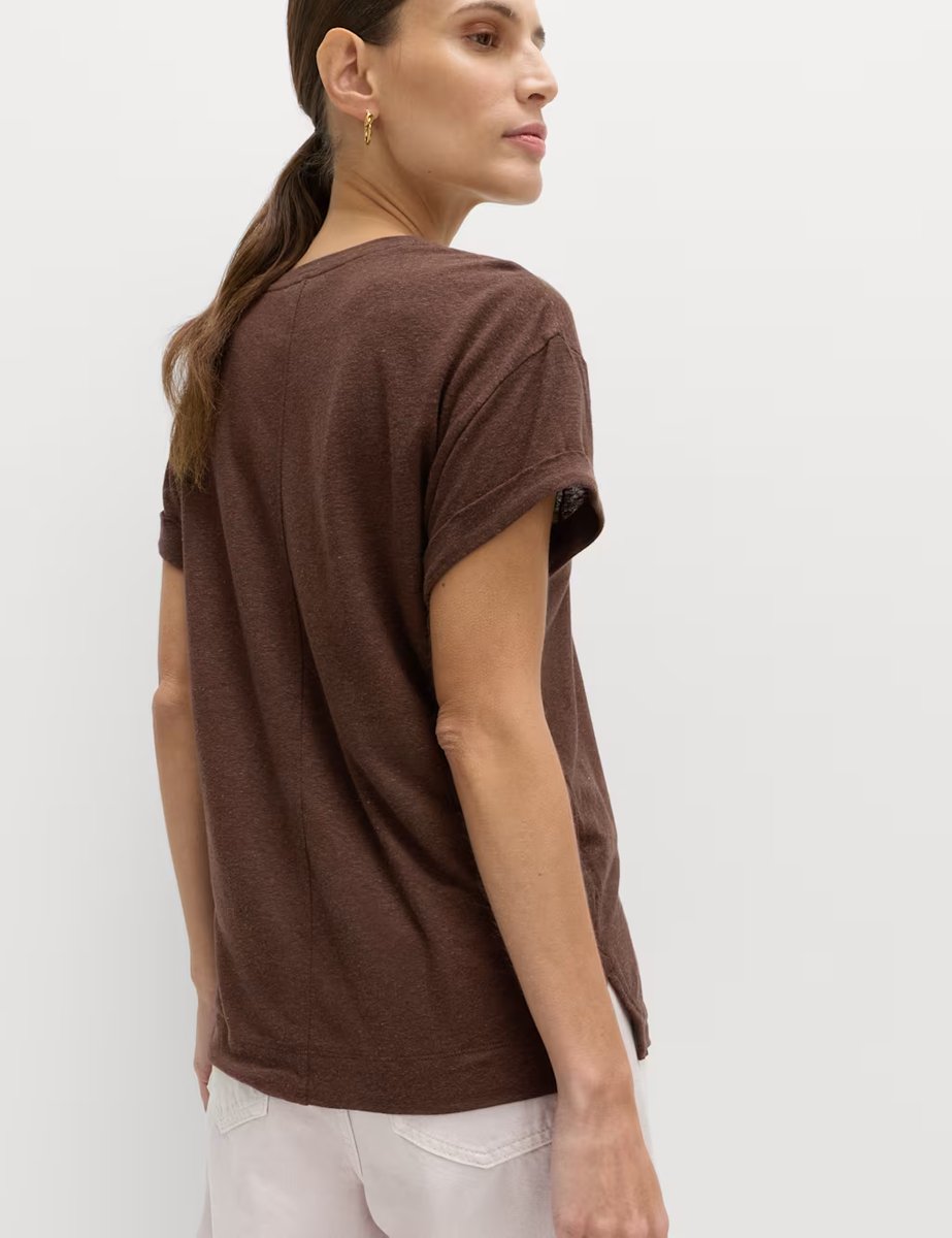 Marks & Spencer M&S Linen Blend T-Shirt Dark Chocolate - 4