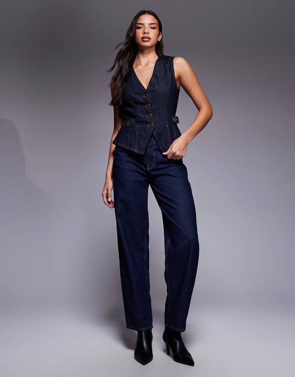 ASOS River Island detailed denim waistcoat in dark denim - 1