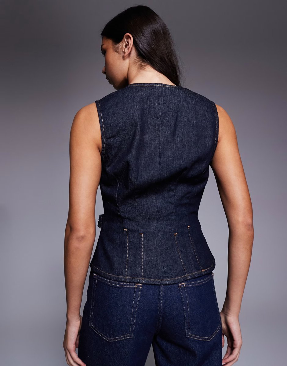 ASOS River Island detailed denim waistcoat in dark denim - 4