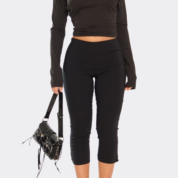 EGO Low Rise Split Hem Capri Trousers In Black, Women's Size UK 4 - 2