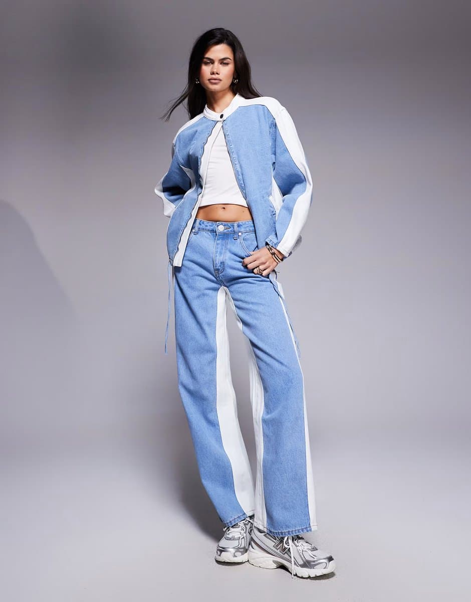 ASOS Liquor N Poker oversized denim biker jacket co-ord with contrast panel in multi