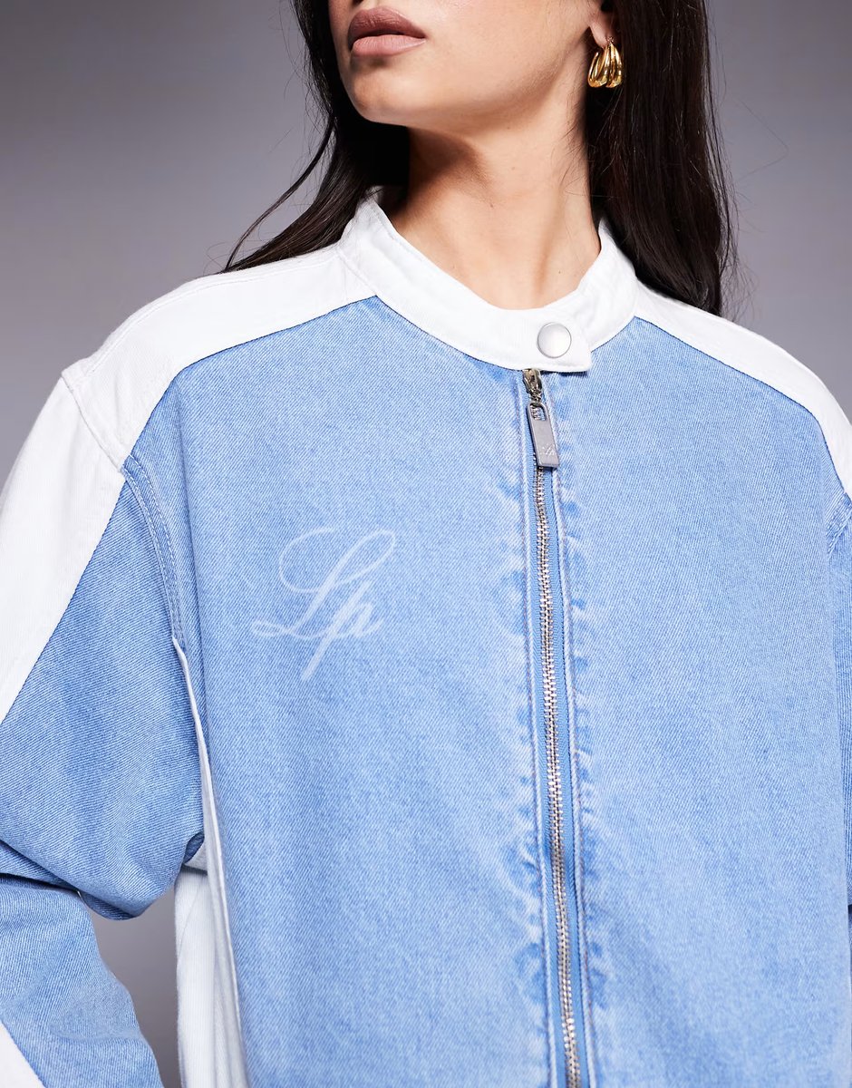 ASOS Liquor N Poker oversized denim biker jacket co-ord with contrast panel in multi - 3