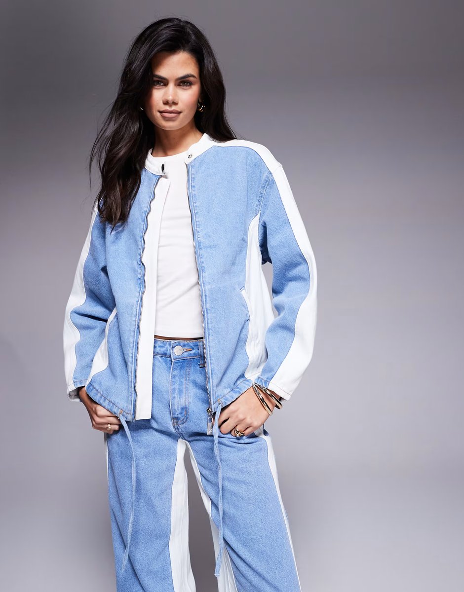 ASOS Liquor N Poker oversized denim biker jacket co-ord with contrast panel in multi - 4