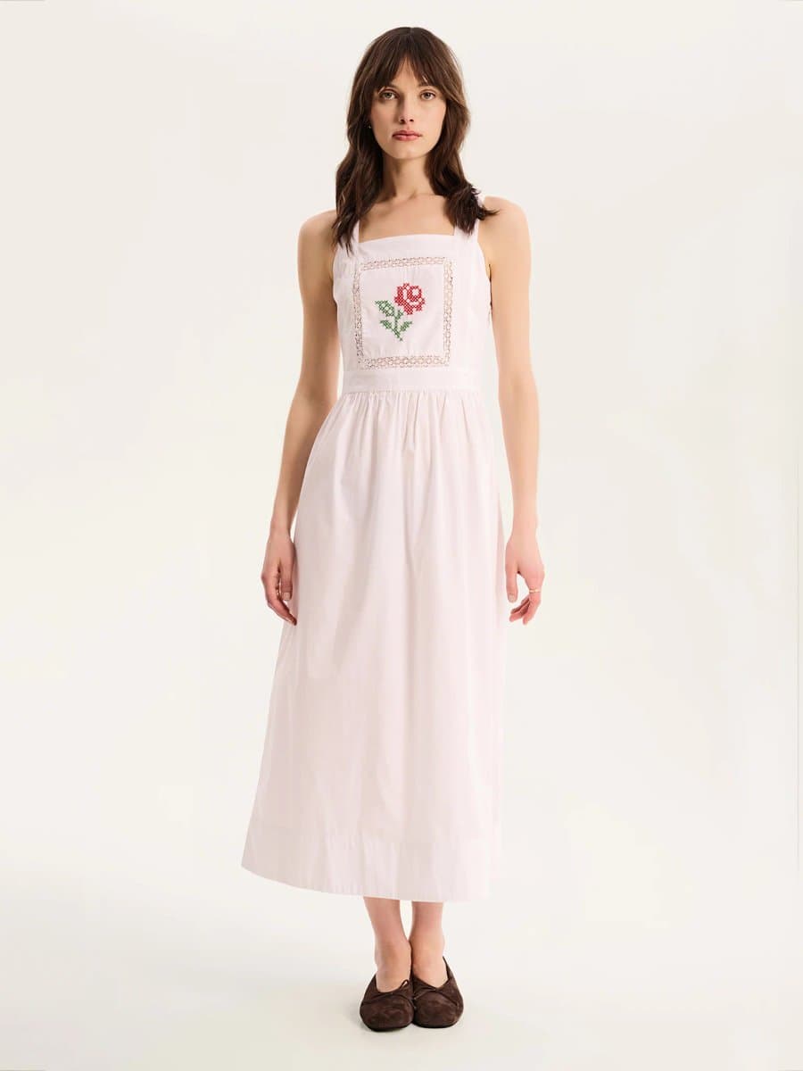 OMNES OMNES Elegant Apron-Style Midi Dress in White