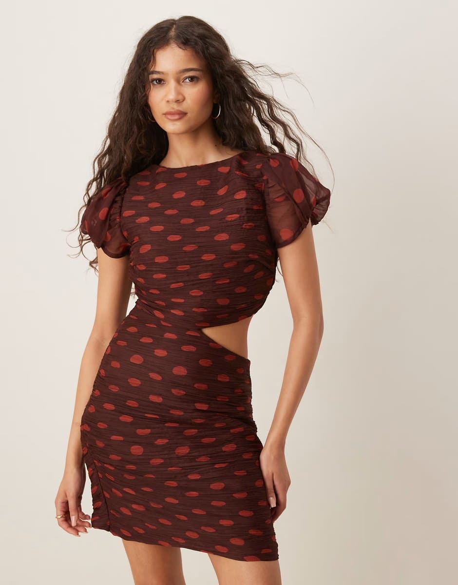 ASOS ASOS DESIGN Spot Print Ruche Mini Dress
