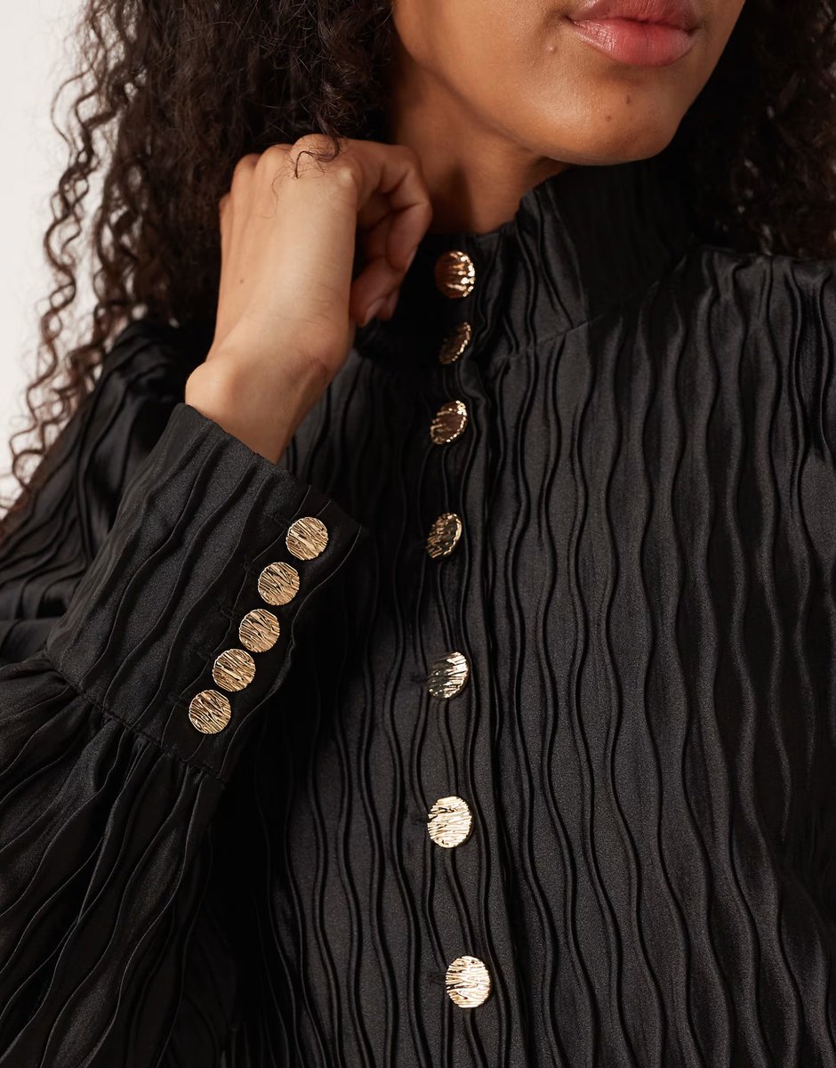 ASOS YAS high neck satin mini dress with button front in black - 3