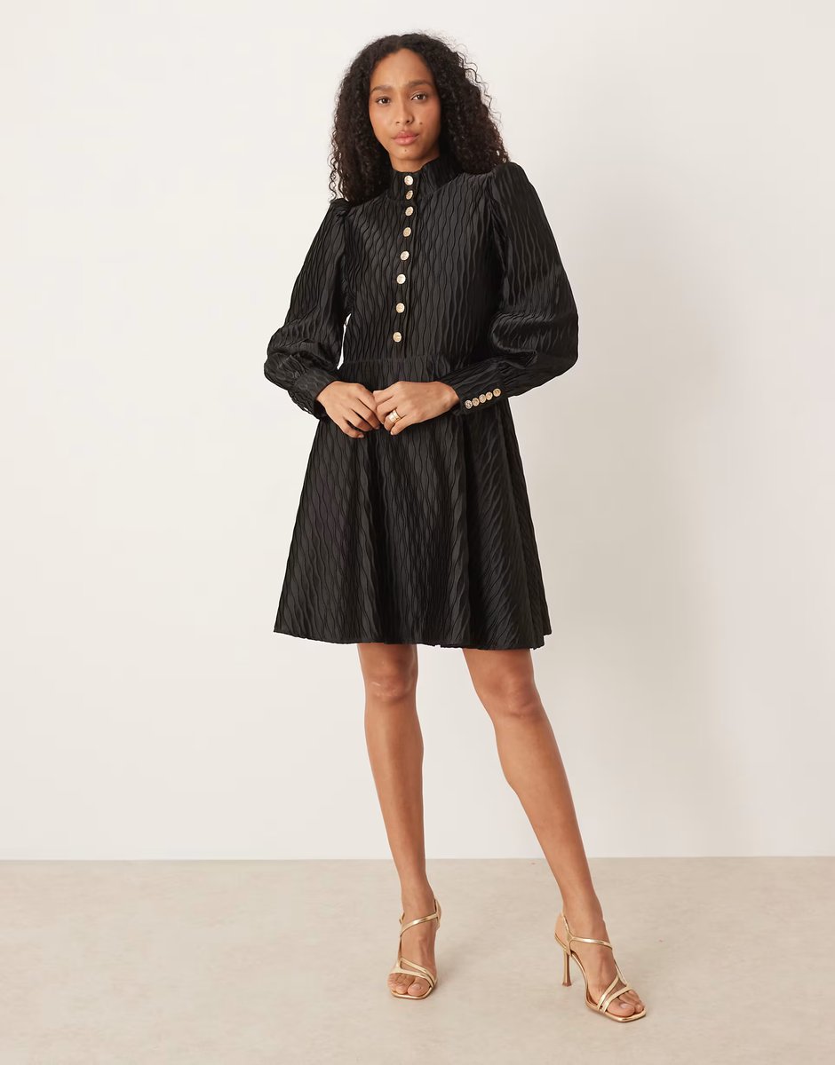 ASOS YAS high neck satin mini dress with button front in black - 4