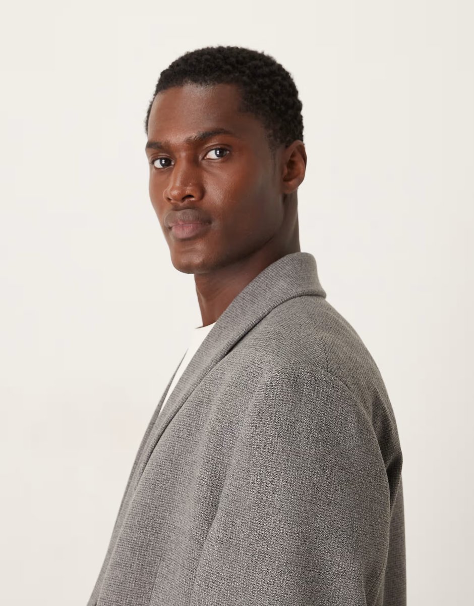 ASOS ASOS DESIGN deep wrap double breasted boxy suit jacket in charcoal marl texture - 4