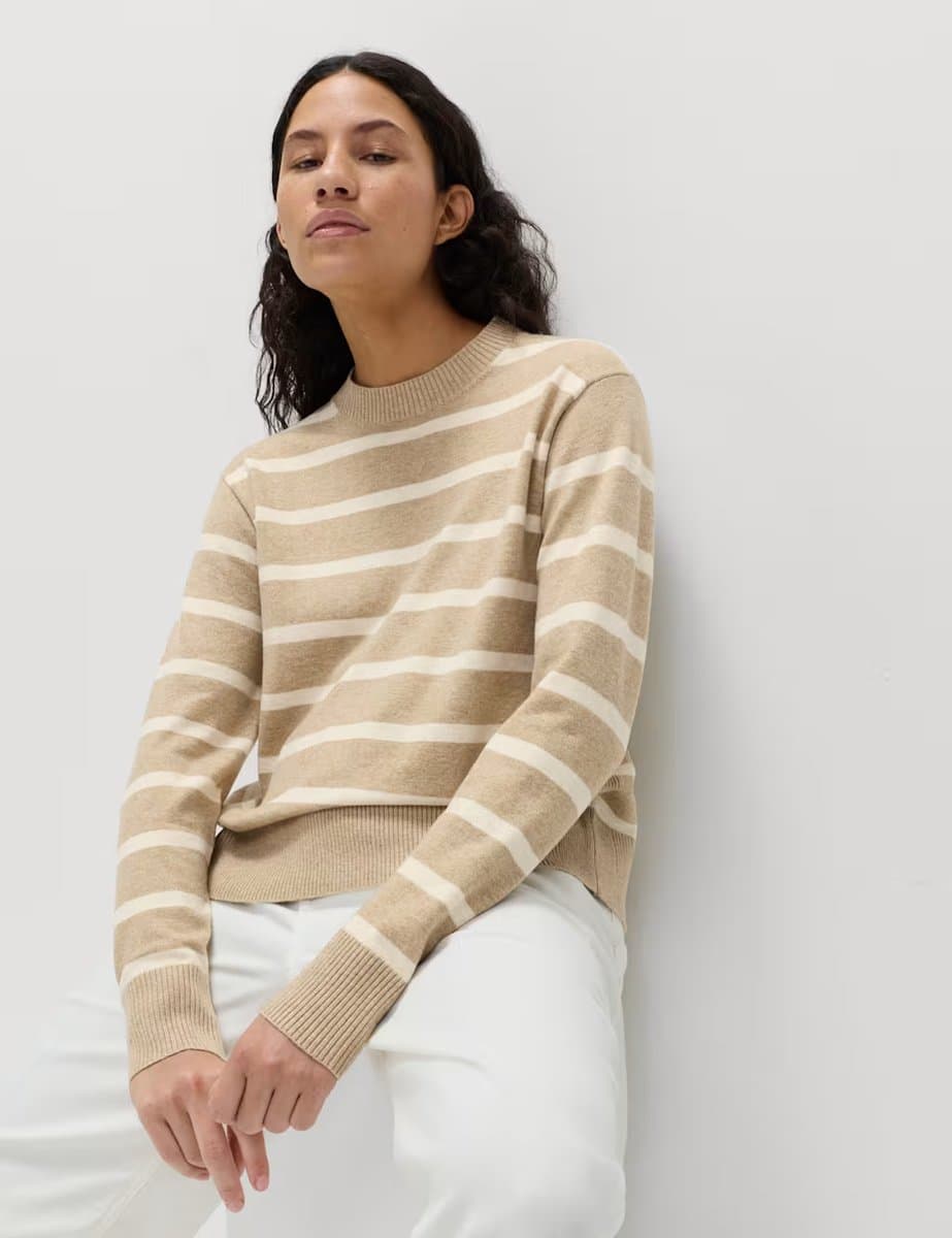 Marks & Spencer M&S Air-Yarn Striped Crew Jumper Sandstone