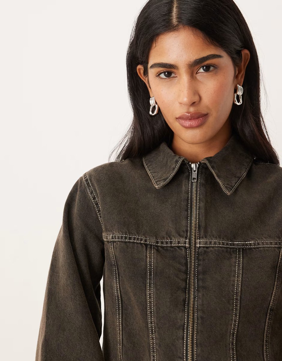 ASOS ASOS DESIGN denim corset shirt jacket in brown co-ord - 2