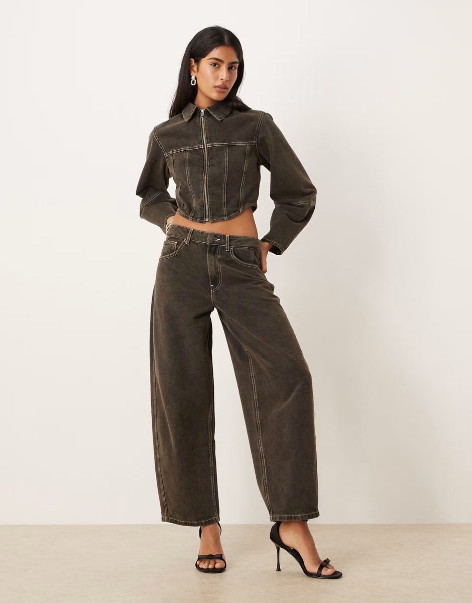 ASOS ASOS DESIGN denim corset shirt jacket in brown co-ord - 3