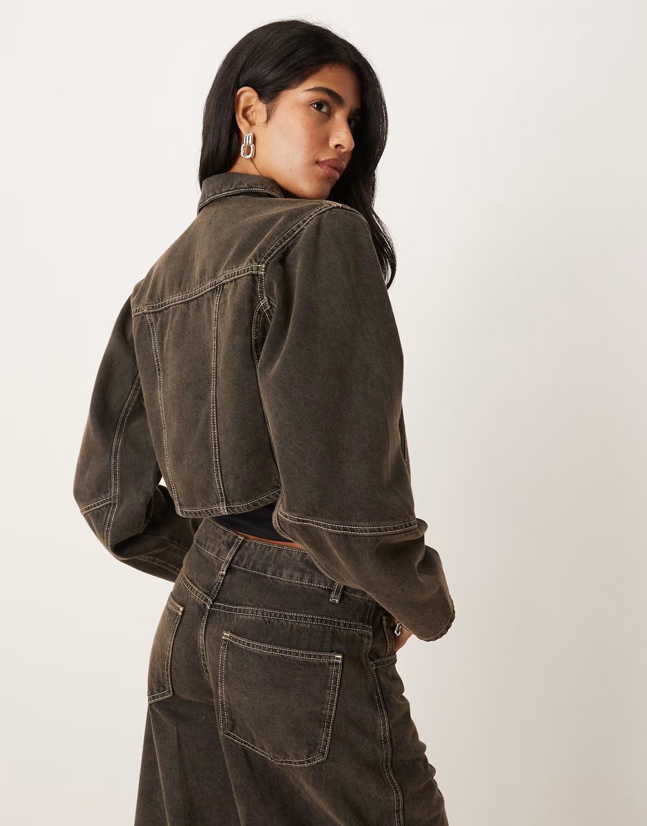 ASOS ASOS DESIGN denim corset shirt jacket in brown co-ord - 4
