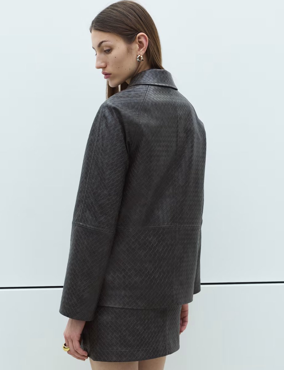 Marks & Spencer M&S Textured Faux Leather Jacket Dark Grey - 2