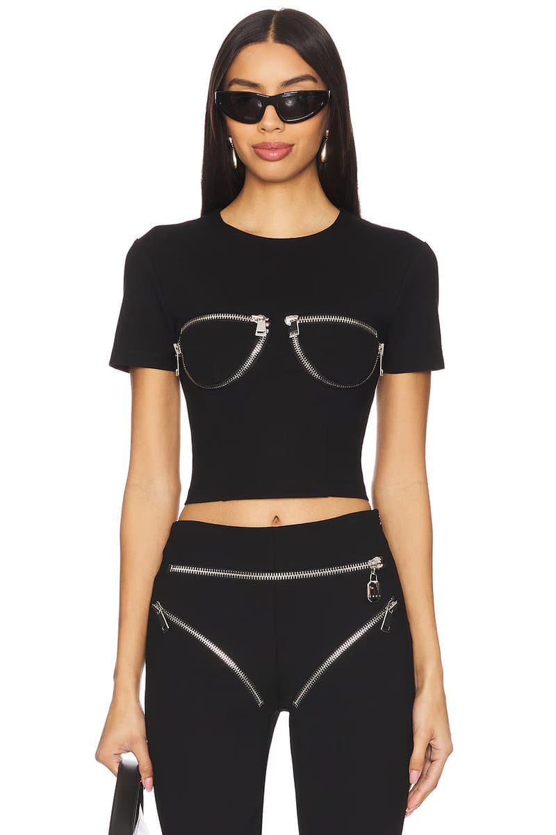 revolve Revolve Zipper Bustier Cup T-Shirt in Black