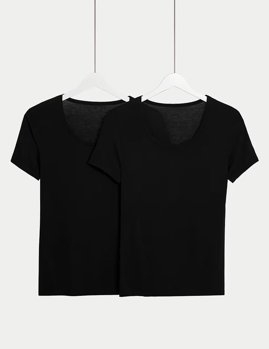 Marks & Spencer M&S Thermal Short Sleeve Tops in Black