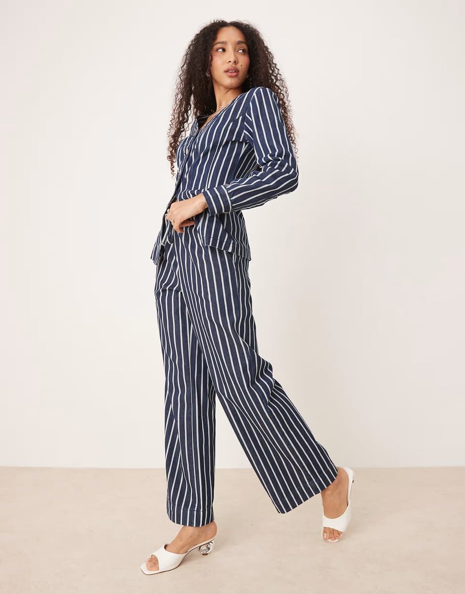 ASOS ASOS Glamorous High Waisted Denim Stripe Trousers in Blue