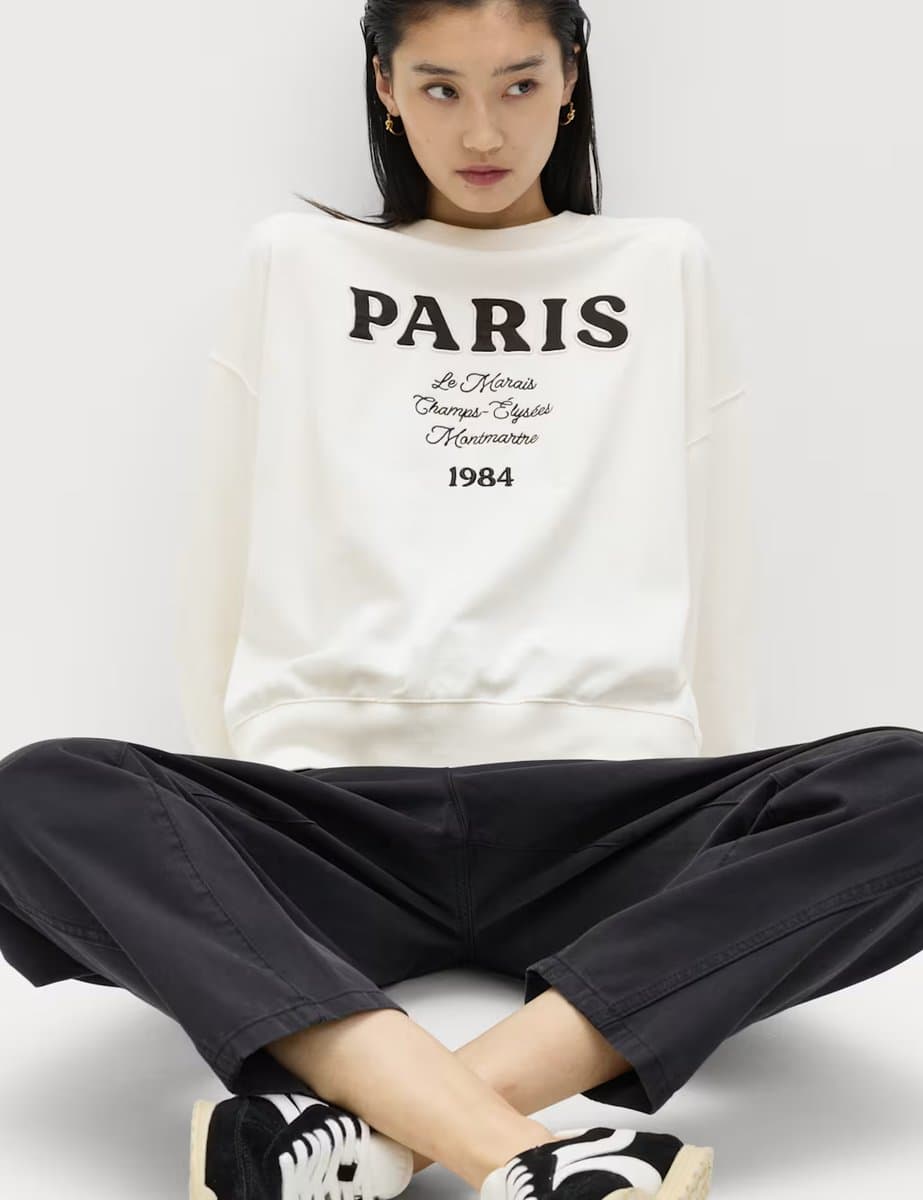 Marks & Spencer M&S Pure Cotton Embroidered Slogan Sweatshirt Ivory Mix
