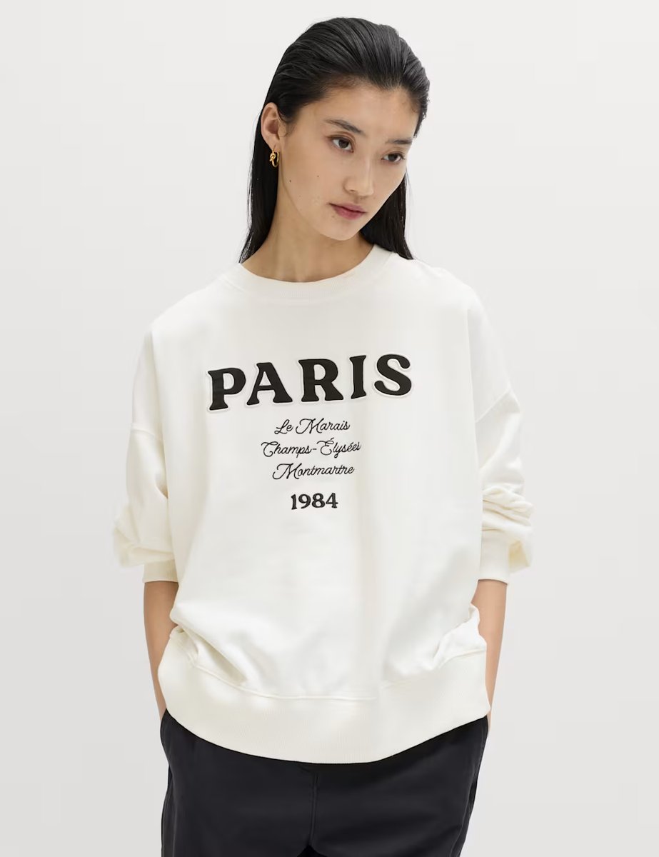 Marks & Spencer M&S Pure Cotton Embroidered Slogan Sweatshirt Ivory Mix - 2