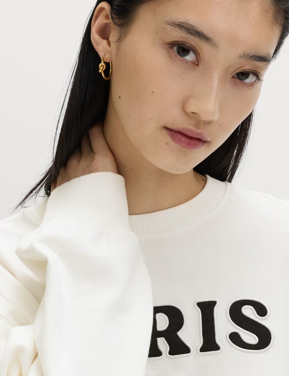 Marks & Spencer M&S Pure Cotton Embroidered Slogan Sweatshirt Ivory Mix - 3