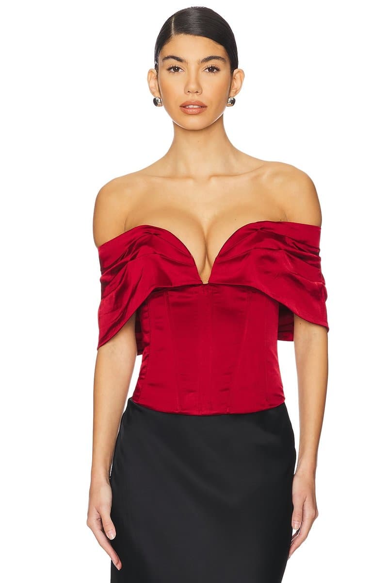 revolve Revolve Red Satin Off-Shoulder Corset Top