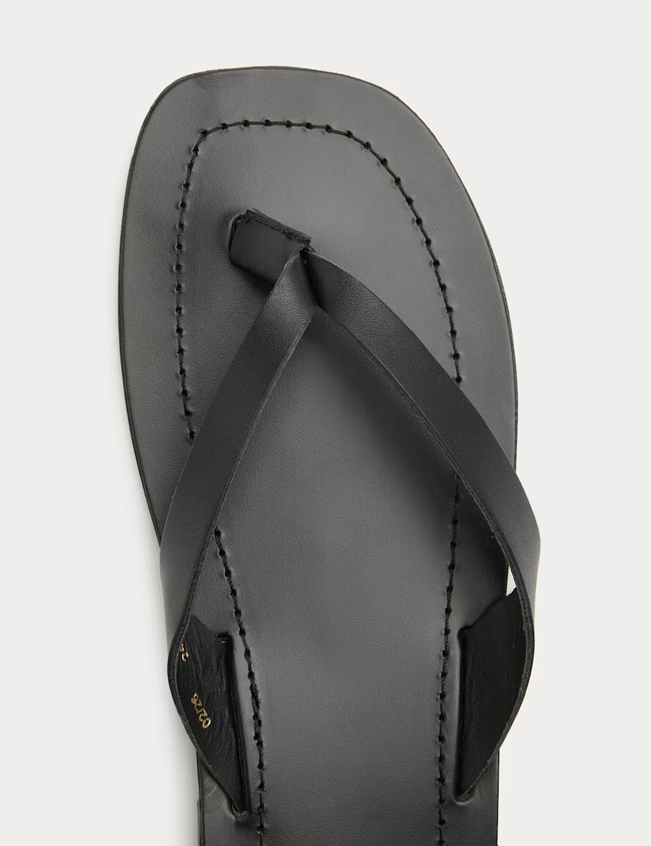 Marks & Spencer M&S Leather Flat Square Toe Flip Flops Black - 2