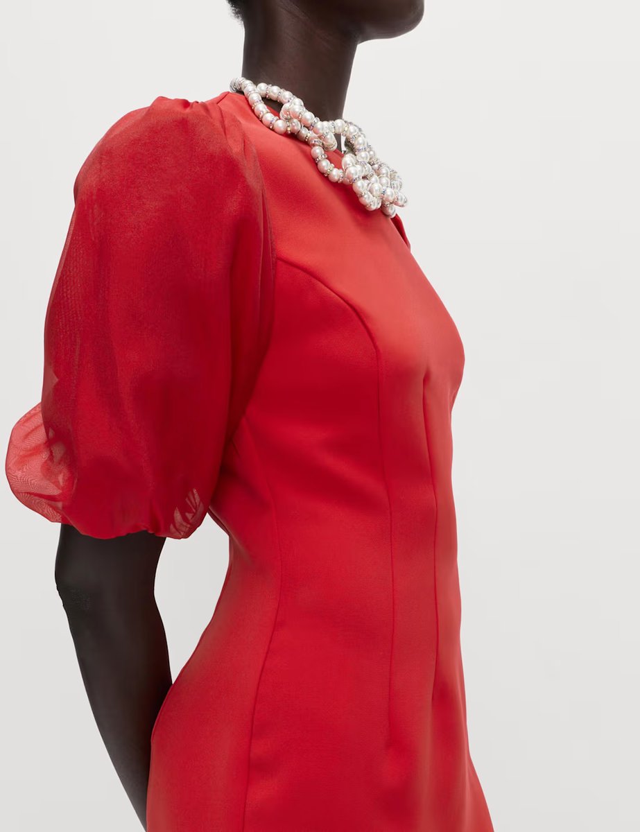 Marks & Spencer M&S Organza Puff Sleeve Mini Shift Dress Red - 2