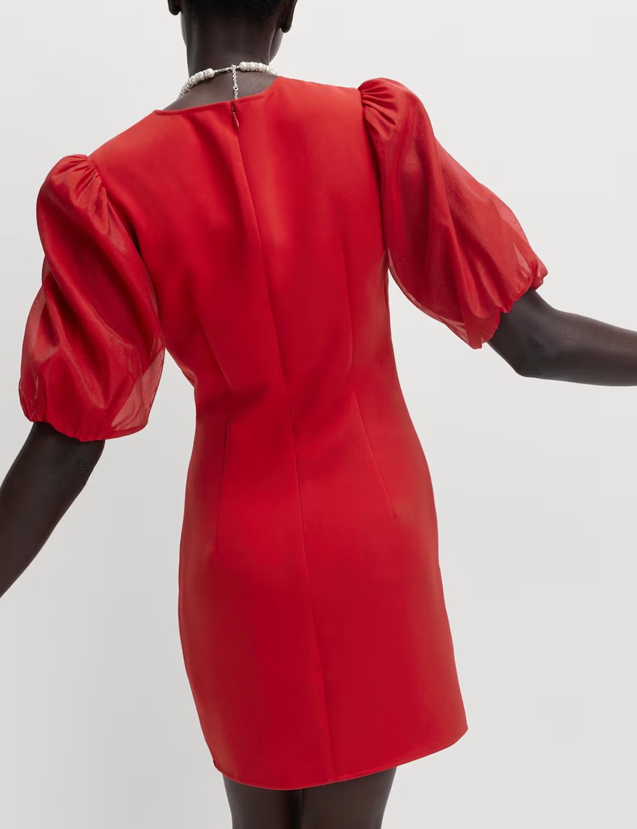 Marks & Spencer M&S Organza Puff Sleeve Mini Shift Dress Red - 4