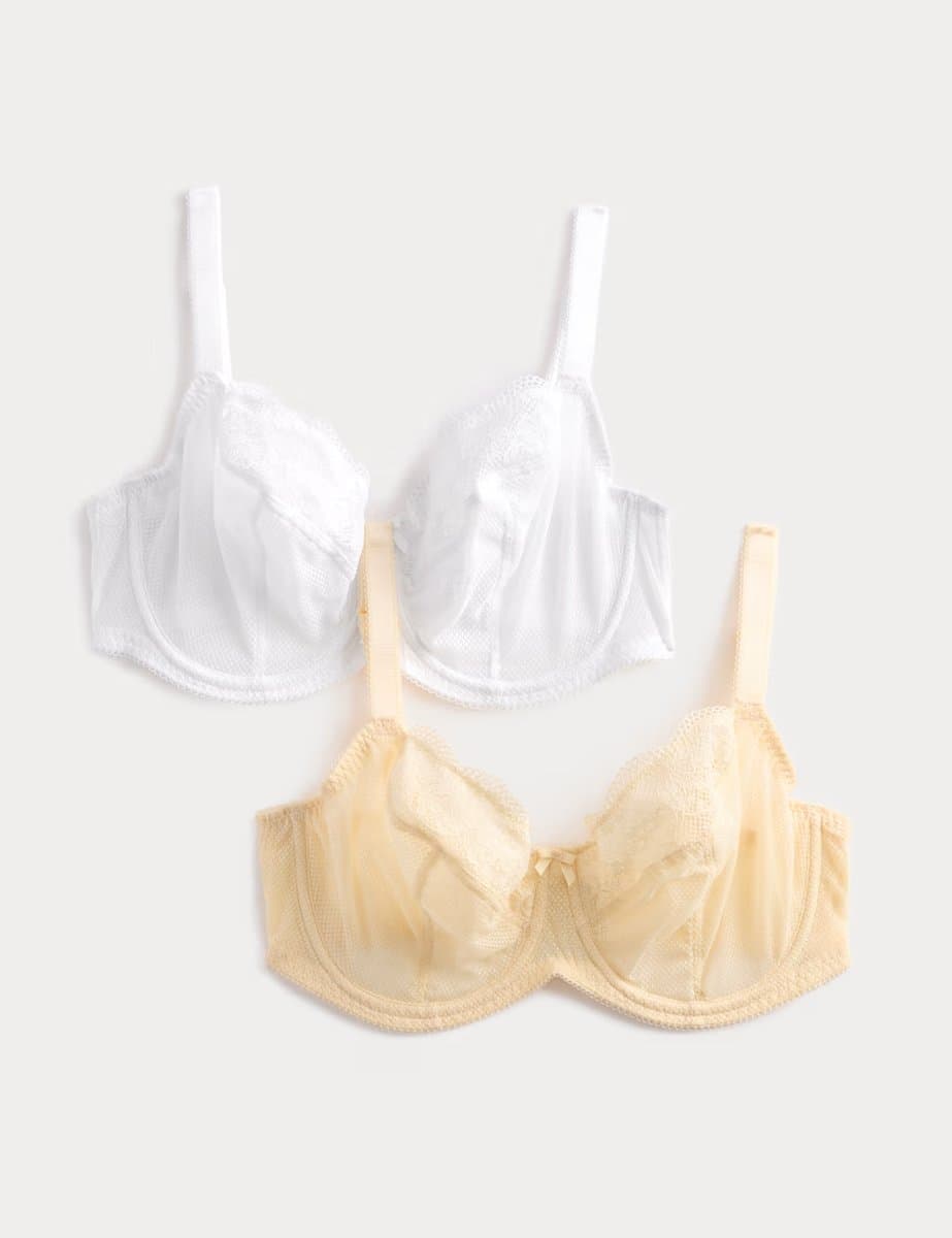 Marks & Spencer M&S 2 Pack Jasmine Lace Wired Balcony Bras (F+) Dark Cream