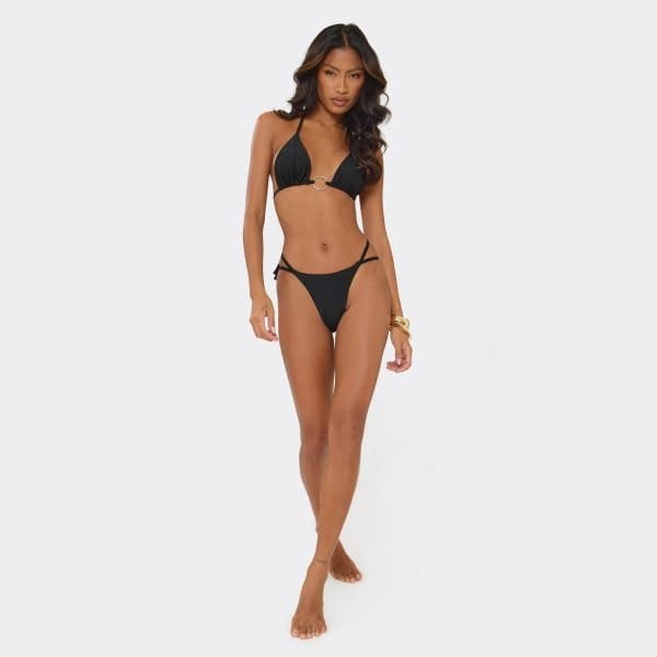 EGO Triangle Halter Neck Hammered Ring Detail Bikini Set In Black, Women's Size UK 6 - 2