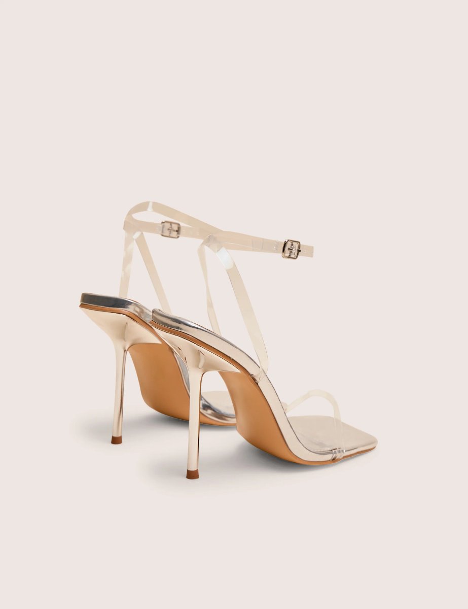 Public Desire Rya Silver Mirror Square Toe Strappy Barely There Stiletto High Heels - 3