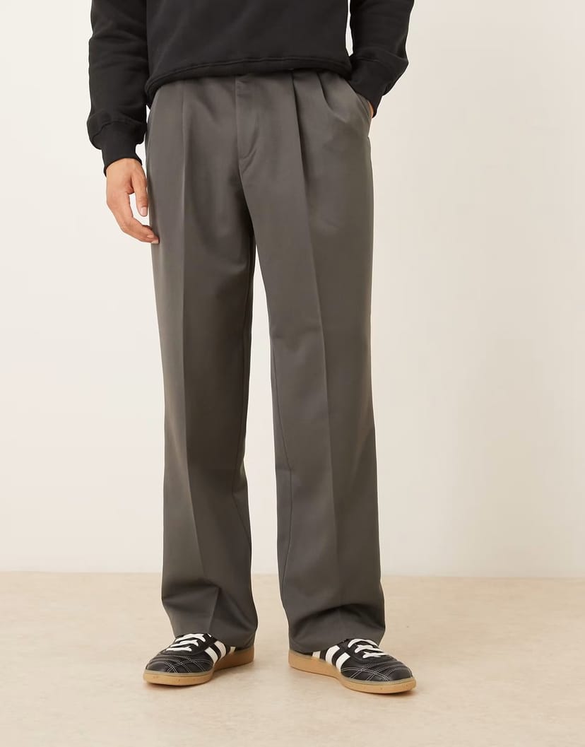 ASOS ASOS DESIGN smart wide leg trousers with double pleat and back pocket details in charcoal - 1