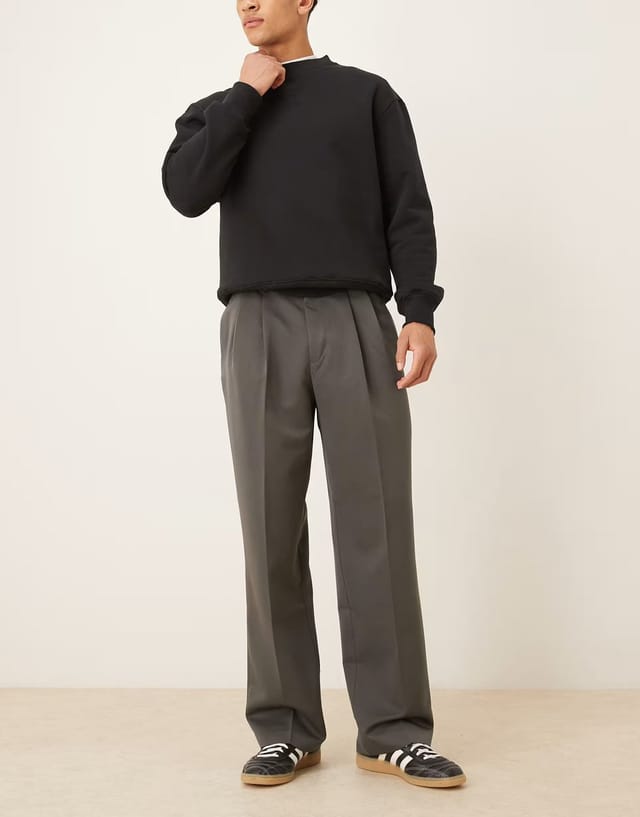ASOS ASOS DESIGN smart wide leg trousers with double pleat and back pocket details in charcoal - 2