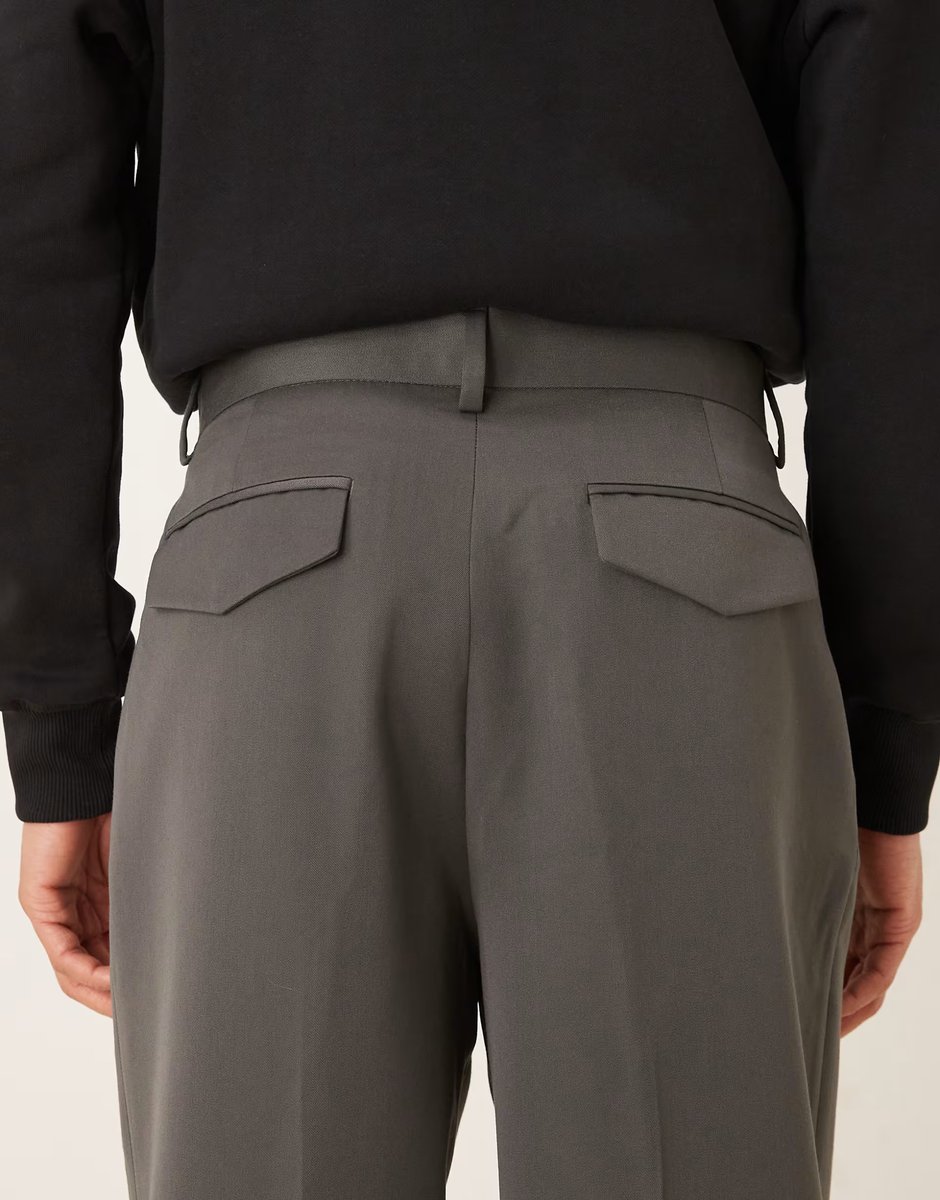 ASOS ASOS DESIGN smart wide leg trousers with double pleat and back pocket details in charcoal - 4