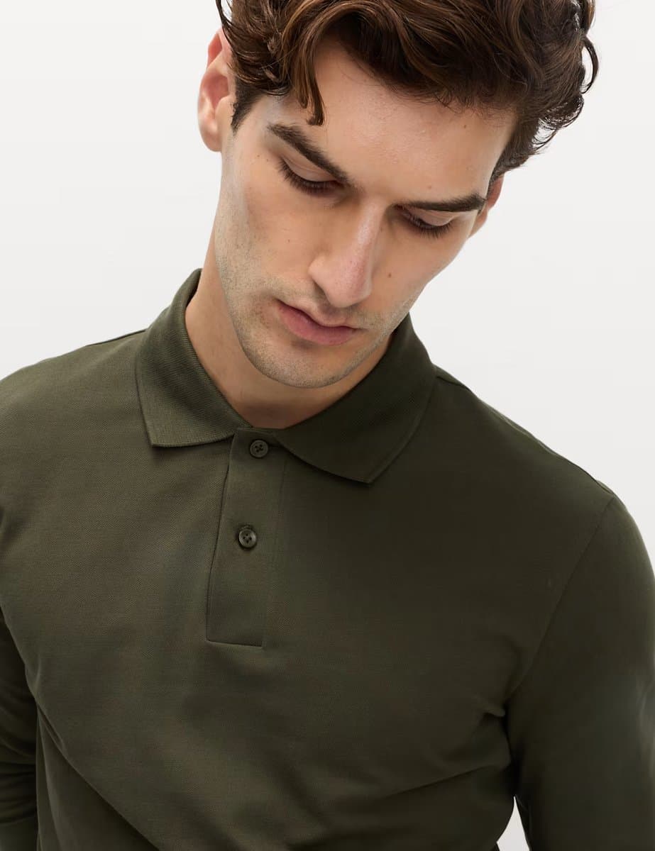Marks & Spencer M&S Ultimate Cotton Rich Polo Shirt Dark Khaki