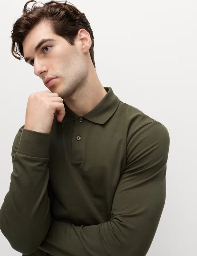 Marks & Spencer M&S Ultimate Cotton Rich Polo Shirt Dark Khaki - 3