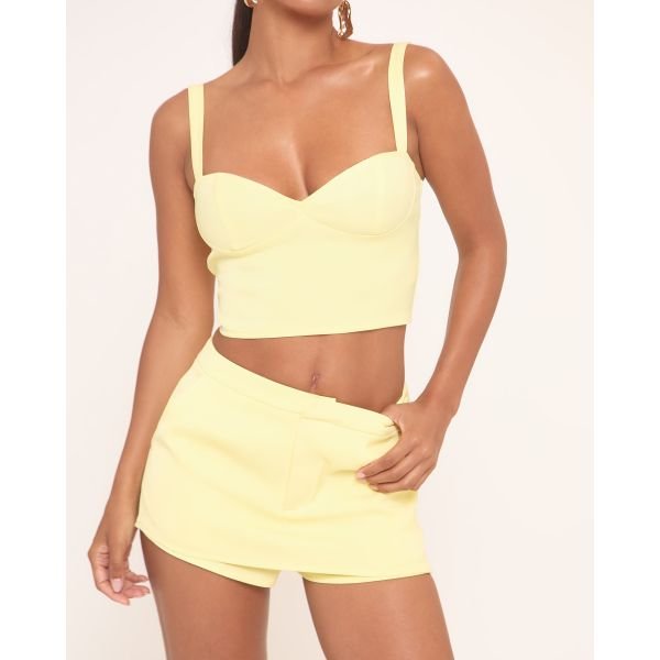 EGO Sweetheart Neckline Tailored Crop Top In Yellow, Women's Size UK 10 - 2
