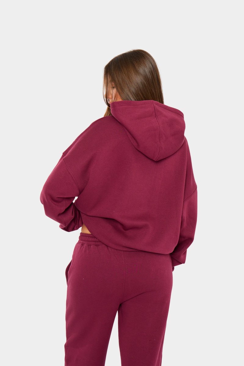 Kaiia Kaiia Borg Varsity Oversized Hoodie Burgundy & Cream - 4