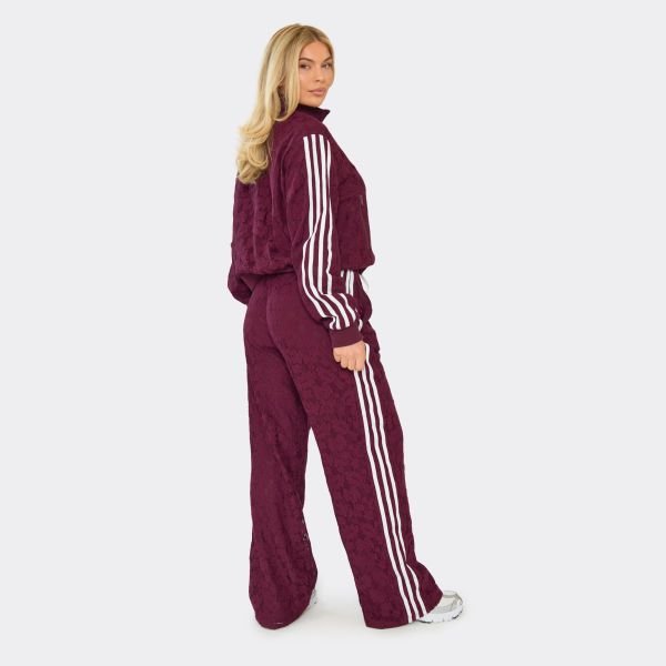 EGO Long Sleeve Contrast Stripe Boxy Double Zip Up Jacket In Plum Floral Crochet, Women's Size UK 6 - 2