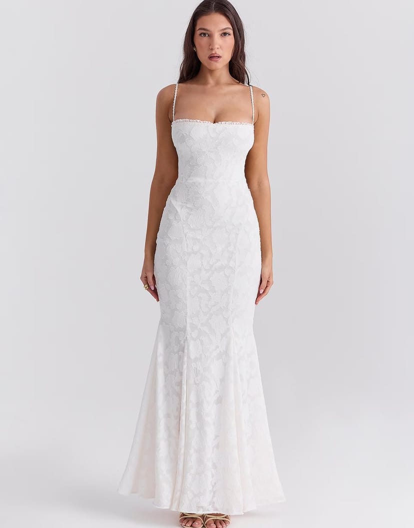 ASOS House of CB Joan lace up back maxi dress in ivory - 1