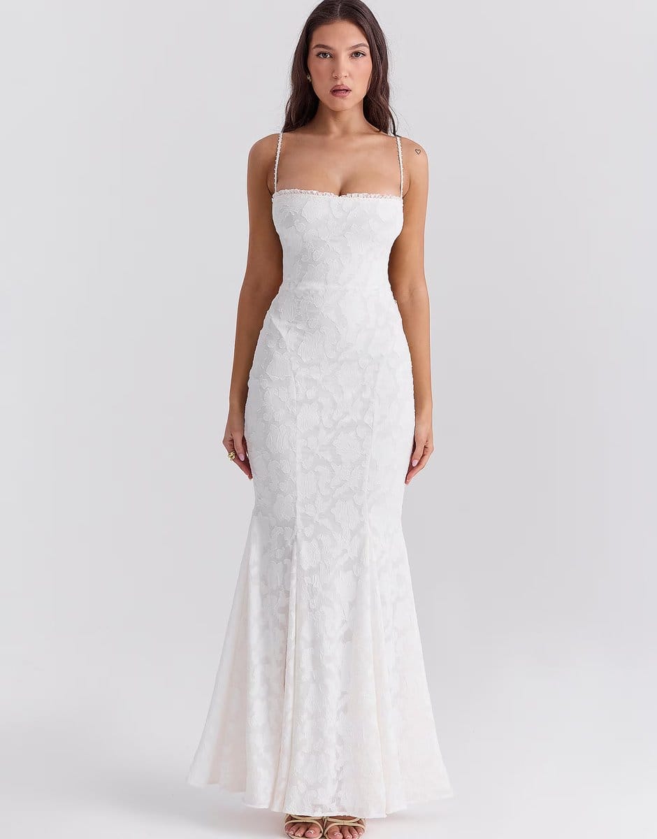 ASOS House of CB Joan lace up back maxi dress in ivory - 1