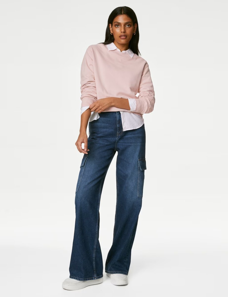 Marks & Spencer M&S Cotton Rich Sweatshirt Pink Shell - 2