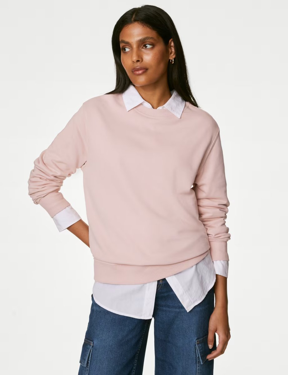Marks & Spencer M&S Cotton Rich Sweatshirt Pink Shell - 3