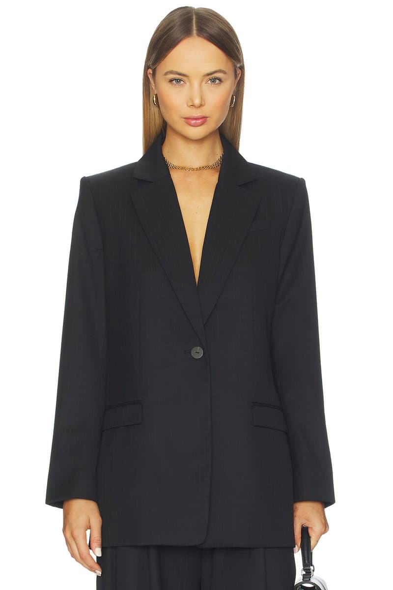 revolve Revolve Split Back Blazer in Black Pinstripe