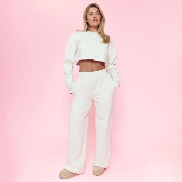 EGO EGO Cream Mid Rise Wide Leg Detail Joggers
