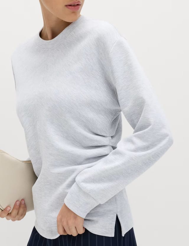 Marks & Spencer M&S Cotton Blend Waisted Sweatshirt Grey Marl - 2