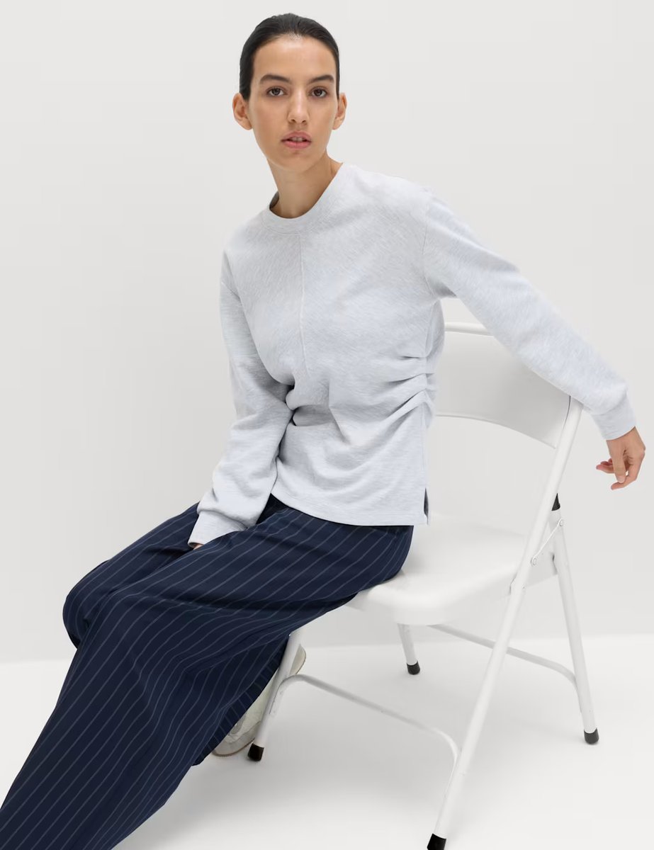 Marks & Spencer M&S Cotton Blend Waisted Sweatshirt Grey Marl - 4