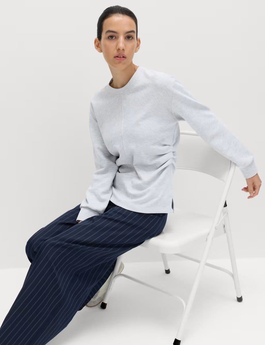 Marks & Spencer M&S Cotton Blend Waisted Sweatshirt Grey Marl - 4