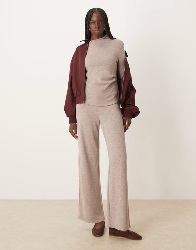 ASOS Mango Canela ruched side long sleeve top co-ord in oatmeal - 2