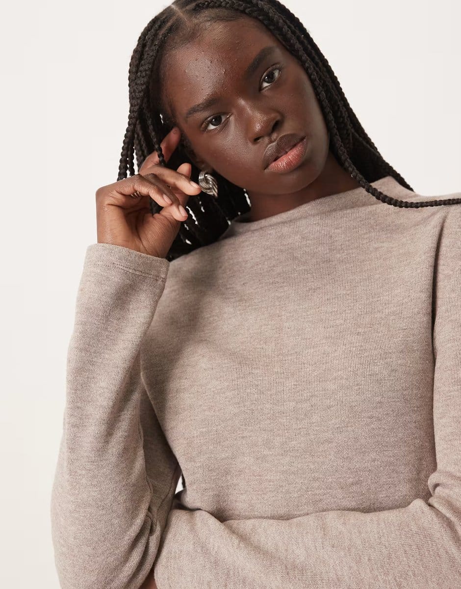 ASOS Mango Canela ruched side long sleeve top co-ord in oatmeal - 4