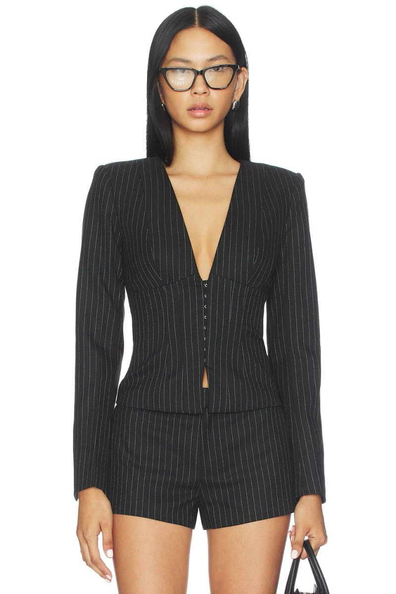 revolve Revolve Peyton Pinstripe Blazer Jacket in Black